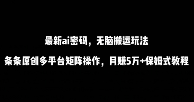 最新ai流量密码，傻瓜式搬运玩法，条条原创，多平台矩阵操作，月赚5万+保姆式教程【揭秘】-连烟牍库
