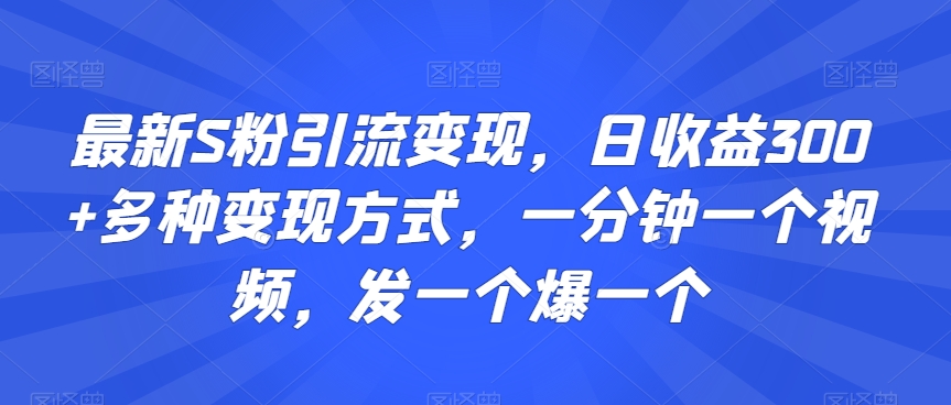 最新S粉引流变现，日收益300+多种变现方式，一分钟一个视频，发一个爆一个【揭秘】-连烟牍库