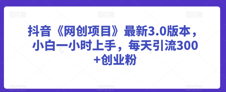 抖音《网创项目》最新3.0版本，小白一小时上手，每天引流300+创业粉【揭秘】-连烟牍库