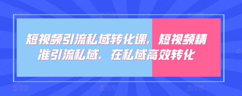 短视频引流私域转化课，短视频精准引流私域，在私域高效转化-连烟牍库