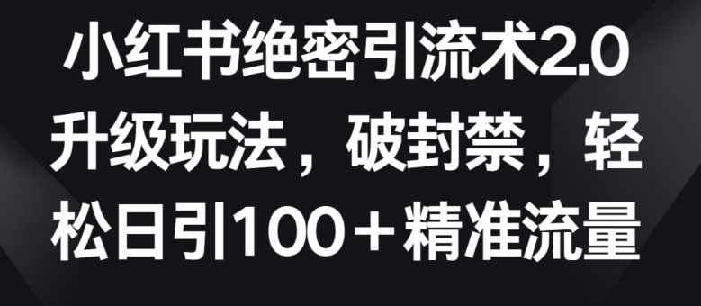 小红书绝密引流术2.0升级玩法，破封禁，轻松日引100+精准流量【揭秘】-连烟牍库
