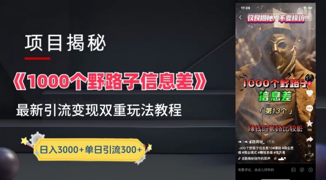 一千个野路子信息差最新玩法教程-变现+引流的玩法具体拆解【揭秘】-连烟牍库