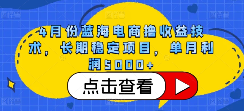 4月份蓝海电商撸收益技术，长期稳定项目，单月利润5000+【揭秘】-连烟牍库