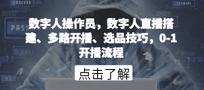 数字人操作员，数字人直播搭建、多路开播、选品技巧，0-1开播流程-连烟牍库