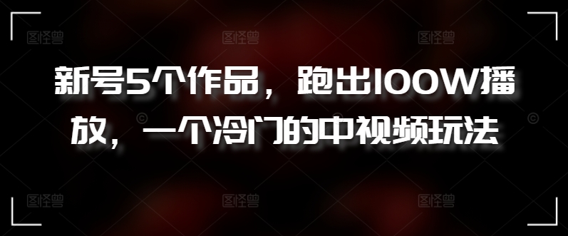 新号5个作品，跑出100W播放，一个冷门的中视频玩法【揭秘】-连烟牍库