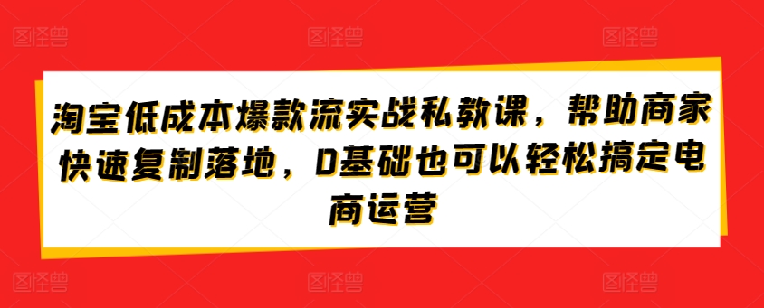 淘宝低成本爆款流实战私教课，帮助商家快速复制落地，0基础也可以轻松搞定电商运营-连烟牍库