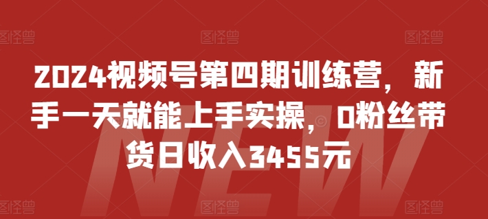 2024视频号第四期训练营，新手一天就能上手实操，0粉丝带货日收入3455元-连烟牍库
