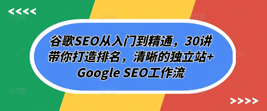 谷歌SEO从入门到精通，30讲带你打造排名，清晰的独立站+Google SEO工作流-连烟牍库
