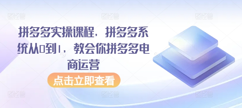 拼多多实操课程，拼多多系统从0到1，教会你拼多多电商运营-连烟牍库