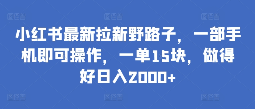 小红书最新拉新野路子，一部手机即可操作，一单15块，做得好日入2000+【揭秘】-连烟牍库
