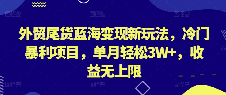 外贸尾货蓝海变现新玩法，冷门暴利项目，单月轻松3W+，收益无上限【揭秘】-连烟牍库
