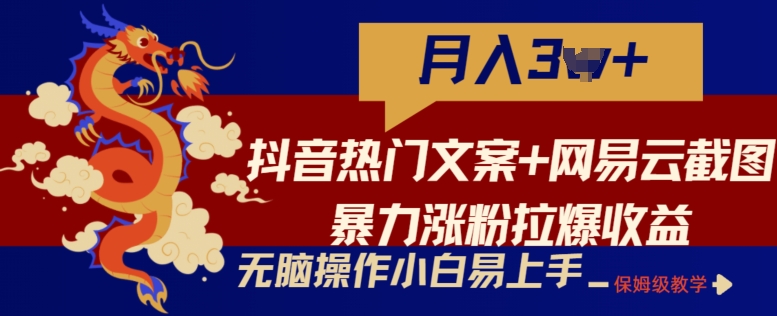 抖音热门文案+网易云截图暴力涨粉拉爆收益玩法，小白无脑操作，简单易上手【揭秘】-连烟牍库