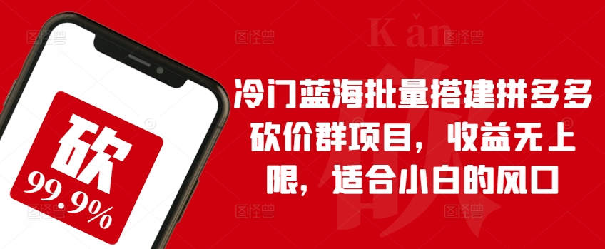 冷门蓝海批量搭建拼多多砍价群项目，收益无上限，适合小白的风口【揭秘】-连烟牍库