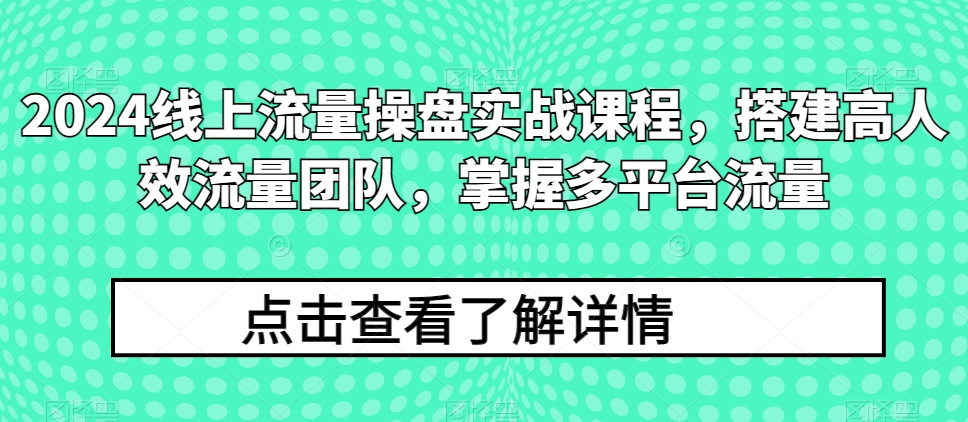 2024线上流量操盘实战课程，搭建高人效流量团队，掌握多平台流量-连烟牍库