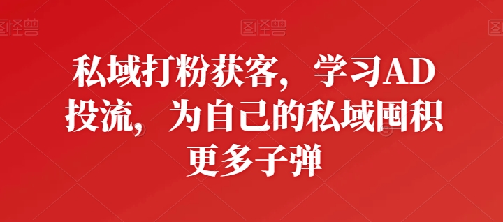 私域打粉获客，学习AD投流，为自己的私域囤积更多子弹-连烟牍库