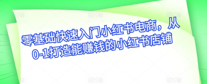 零基础快速入门小红书电商，从0-1打造能赚钱的小红书店铺-连烟牍库