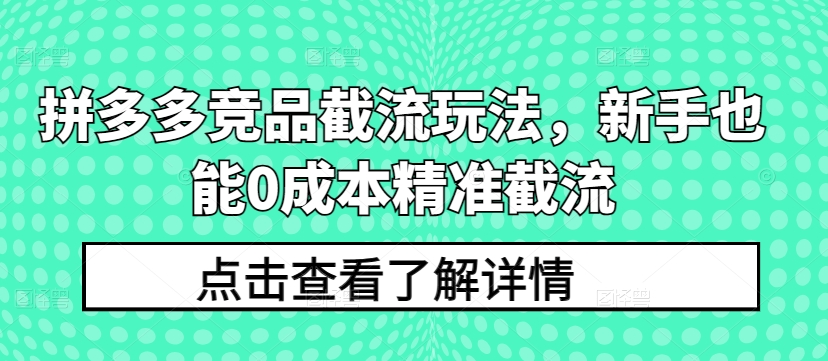 拼多多竞品截流玩法，新手也能0成本精准截流-连烟牍库
