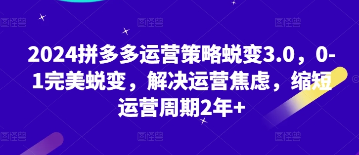 2024拼多多运营策略蜕变3.0，0-1完美蜕变，解决运营焦虑，缩短运营周期2年+-连烟牍库