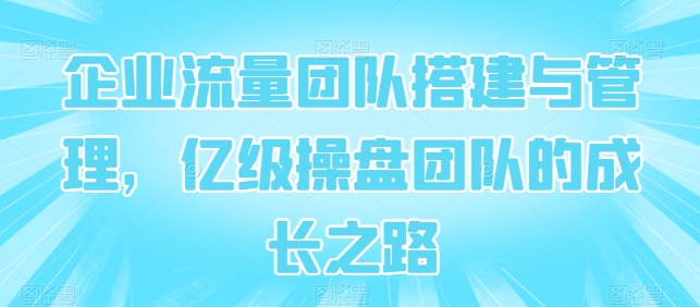 企业流量团队搭建与管理，亿级操盘团队的成长之路-连烟牍库