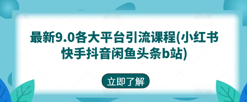 最新9.0各大平台引流课程(小红书快手抖音闲鱼头条b站)-连烟牍库