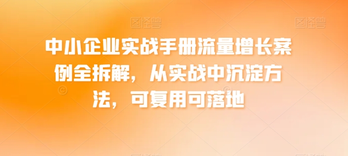 中小企业实战手册流量增长案例全拆解，从实战中沉淀方法，可复用可落地-连烟牍库