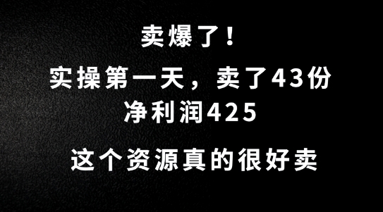 这个资源，需求很大，实操第一天卖了43份，净利润425【揭秘】-连烟牍库