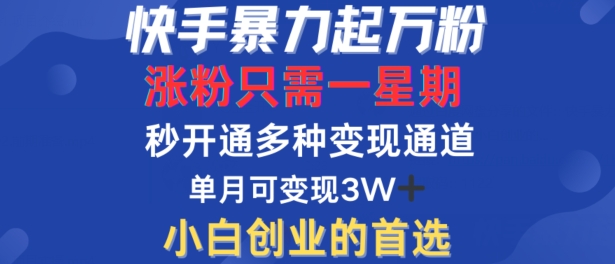 快手暴力起万粉，涨粉只需一星期，多种变现模式，直接秒开万合，单月变现过W【揭秘】-连烟牍库