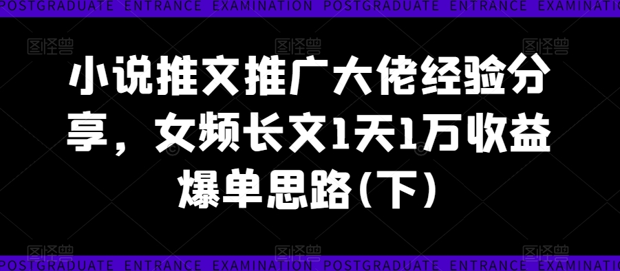 小说推文推广大佬经验分享，女频长文1天1万收益爆单思路(下)-连烟牍库