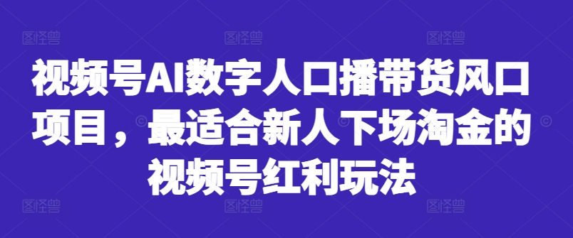 视频号AI数字人口播带货风口项目，最适合新人下场淘金的视频号红利玩法-连烟牍库