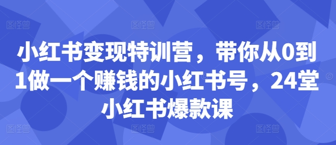 小红书变现特训营，带你从0到1做一个赚钱的小红书号，24堂小红书爆款课-连烟牍库