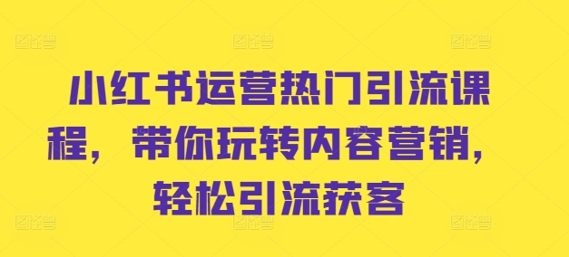 小红书运营热门引流课程，带你玩转内容营销，轻松引流获客-连烟牍库