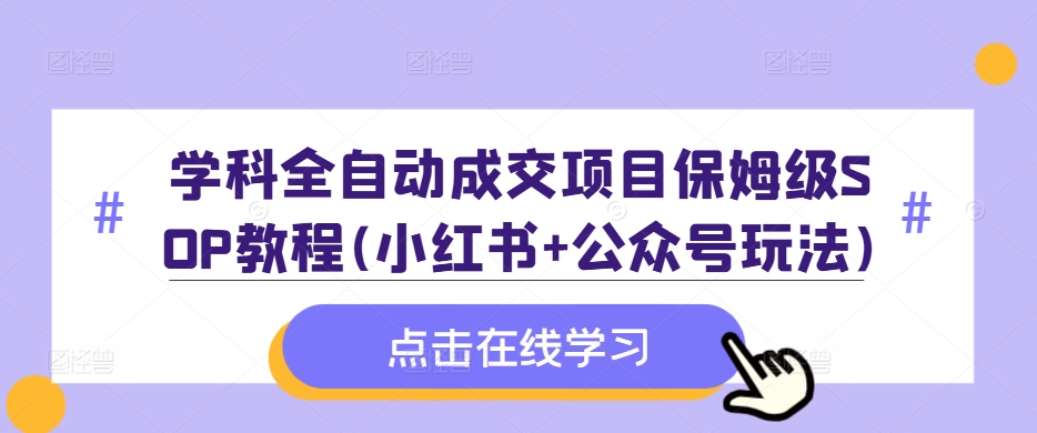 学科全自动成交项目保姆级SOP教程(小红书+公众号玩法)含资料-连烟牍库