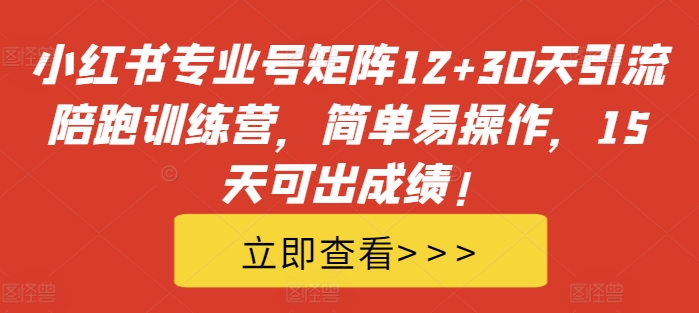 小红书专业号矩阵12+30天引流陪跑训练营，简单易操作，15天可出成绩!-连烟牍库