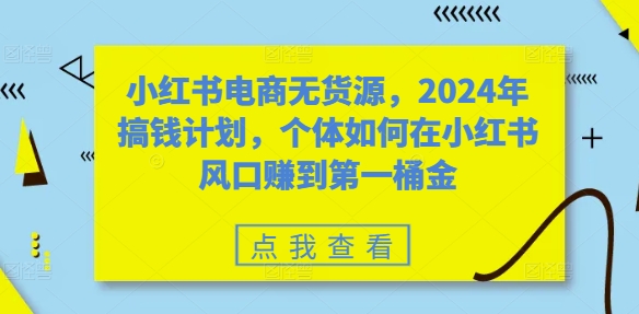 小红书电商无货源，2024年搞钱计划，个体如何在小红书风口赚到第一桶金-连烟牍库