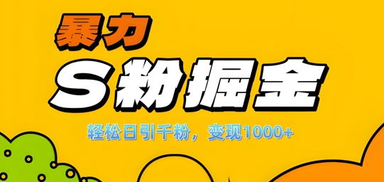 单人单机日引千粉，变现1k+，S粉流量掘金计划攻略【揭秘】-连烟牍库