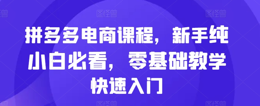 拼多多电商课程，新手纯小白必看，零基础教学快速入门-连烟牍库
