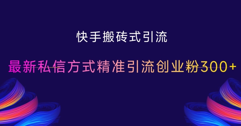 快手搬砖式引流，最新私信方式精准引流创业粉300+-连烟牍库
