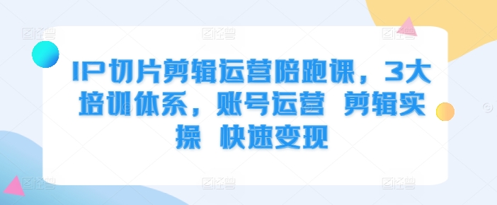 IP切片剪辑运营陪跑课，3大培训体系，账号运营 剪辑实操 快速变现-连烟牍库