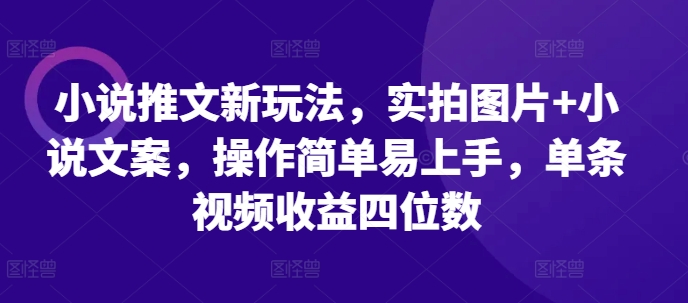 小说推文新玩法，实拍图片+小说文案，操作简单易上手，单条视频收益四位数-连烟牍库