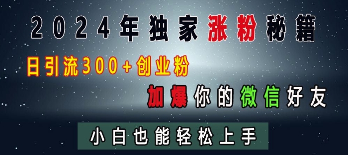 2024年独家涨粉秘籍，日引流300+创业粉，加爆你的微信好友，小白也能轻松上手-连烟牍库