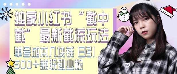 最新小红书截流玩法 独家截中截 单号成本几块钱 日引500+CY粉JZ粉-连烟牍库