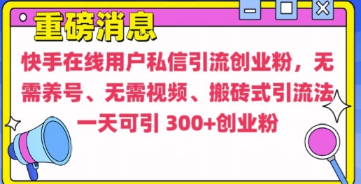 快手最新引流创业粉方法，无需养号、无需视频、搬砖式引流法【揭秘】-连烟牍库
