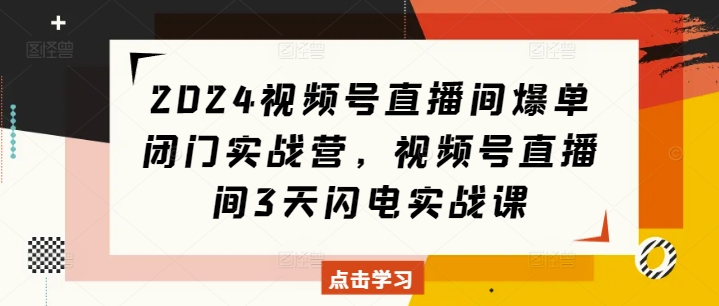 2024视频号直播间爆单闭门实战营，视频号直播间3天闪电实战课-连烟牍库