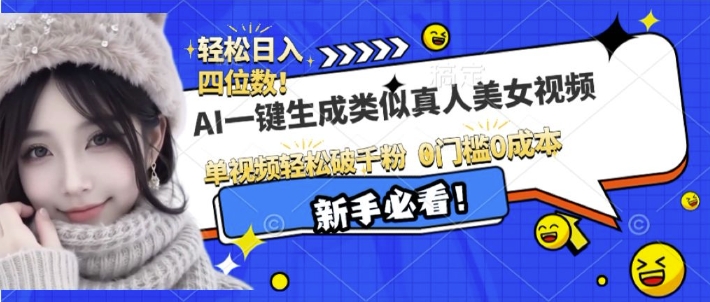 AI一键生成接近真人美女视频，单视频轻松破千粉，操作简单-连烟牍库