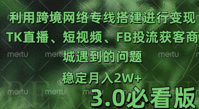 利用跨境电商网络及搭建TK直播、短视频、FB投流获客以及商城遇到的问题进行变现3.0必看版【揭秘】-连烟牍库