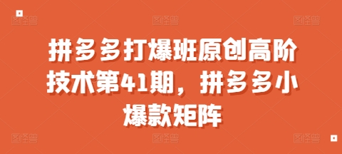 拼多多打爆班原创高阶技术第41期，拼多多小爆款矩阵-连烟牍库