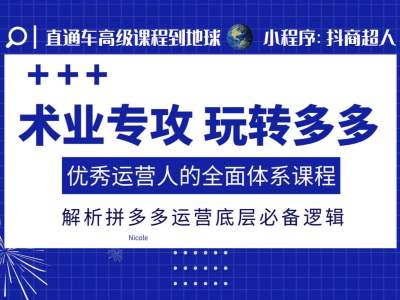术业专攻玩转多多，优秀运营人的全面体系课程，解析拼多多运营底层必备逻辑-连烟牍库