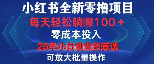 小红书全新纯零撸项目，只要有号就能玩，可放大批量操作，轻松日入100+【揭秘】-连烟牍库