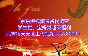 京东短视频带货代运营，学生党、宝妈党超级福利，只需每天无脑上传视频，月入8000+【仅揭秘】-连烟牍库