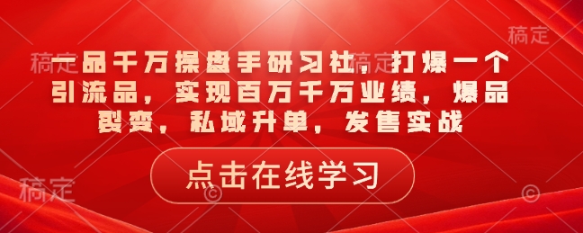 一品千万操盘手研习社，打爆一个引流品，实现百万千万业绩，爆品裂变，私域升单，发售实战-连烟牍库
